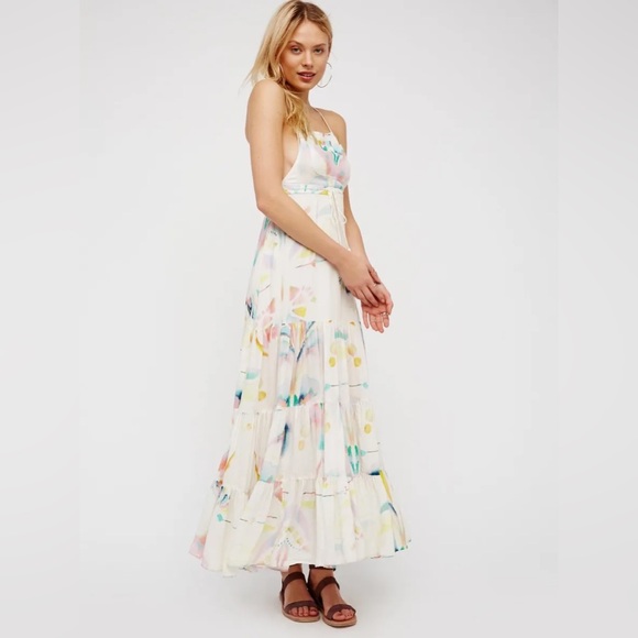 Free People Sound of Spring Maxi dress Jumper tiered watercolour bin front - Picture 16 of 16